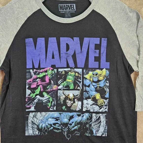 Marvel Black/Gray 3/4 Sleeve Raglan Shirt Men's Size XL Thanos Loki Comics - Picture 5 of 10